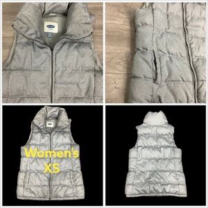 Women’s Old Navy XS 0 - 2 Vest Jacket Coat Gray Sleeveless Puffer Fleece Lined